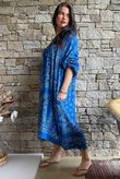 Kasbah Bubble Cotton Bandana Peasant Dress Malibu Blue